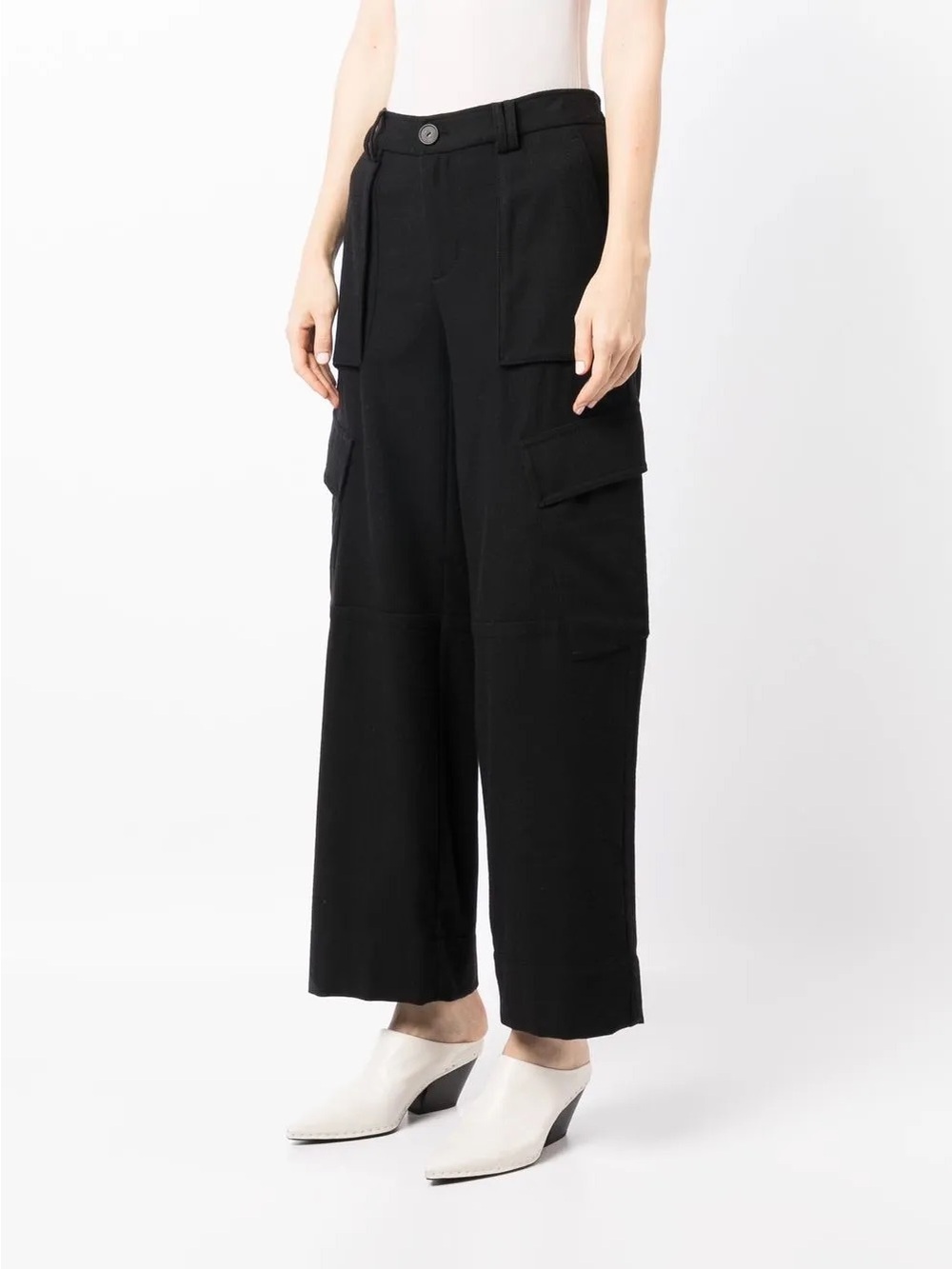 Vince Black Flannel Wide-Leg Cargo Pants